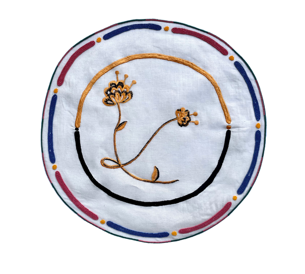 Embroidered and Beaded Linen Placement Mat