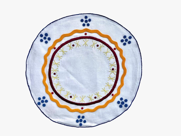 Embroidered and Beaded Linen Placement Mat