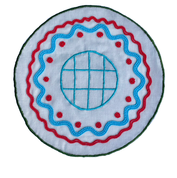 Embroidered and Beaded Linen Coaster
