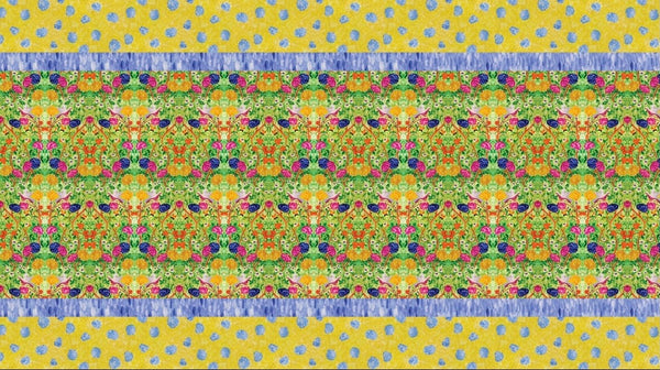 Printed Table Cloth Green Floral with Yellow Border