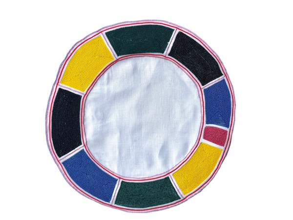 Embroidered and Beaded Linen Placement Mat