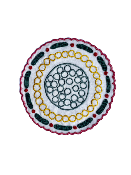 Embroidered and Beaded Linen Coaster