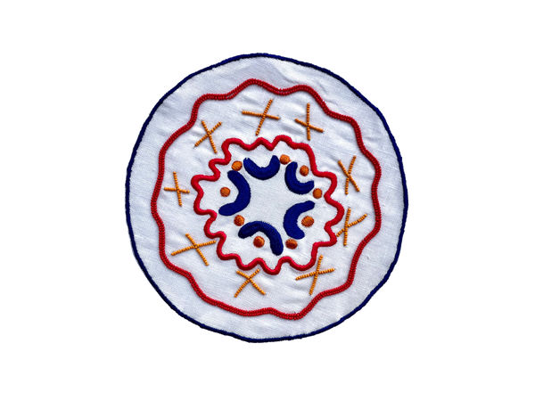 Embroidered and Beaded Linen Coaster