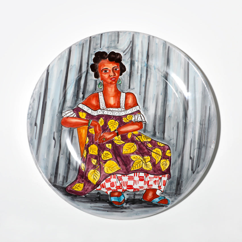 African print lady on gray