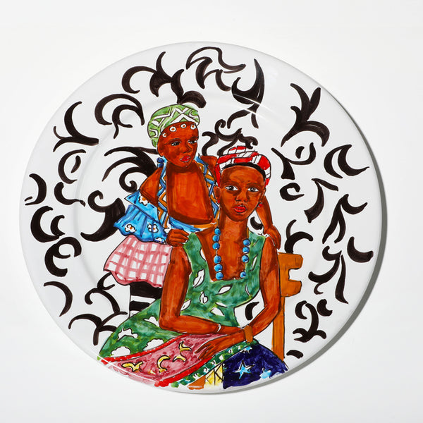 African print two ladies plate