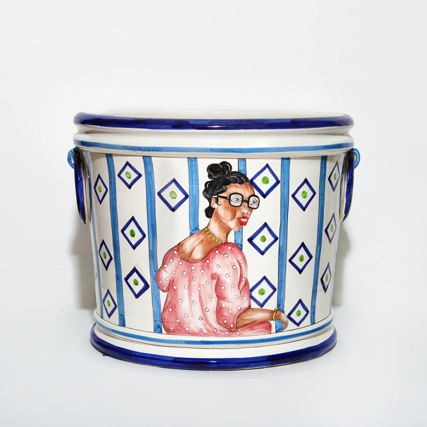 African Lady with Glasses Pot