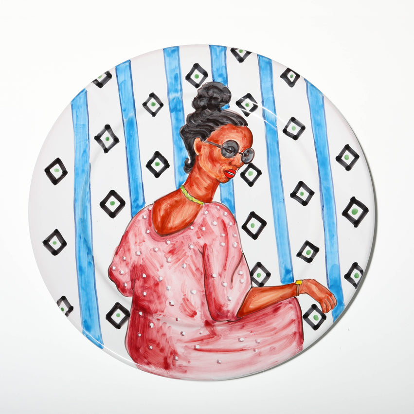 African print lady in pink plate