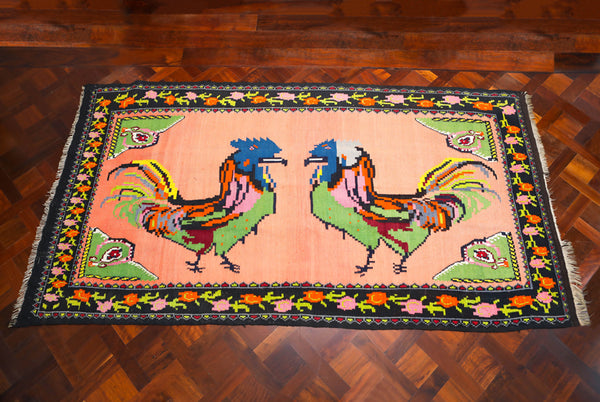 Vintage Georgian Kilim with Colourful Rooster