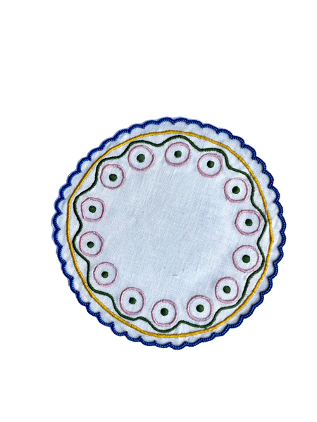 Embroidered and Beaded Linen Coaster