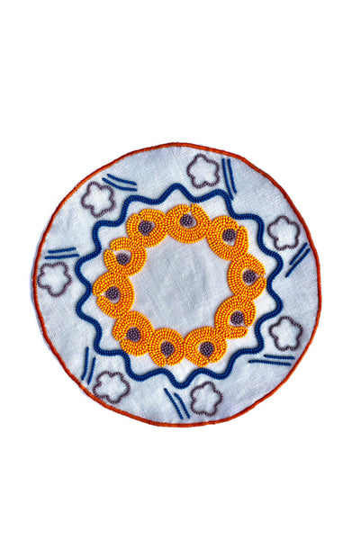 Embroidered and Beaded Linen Coaster
