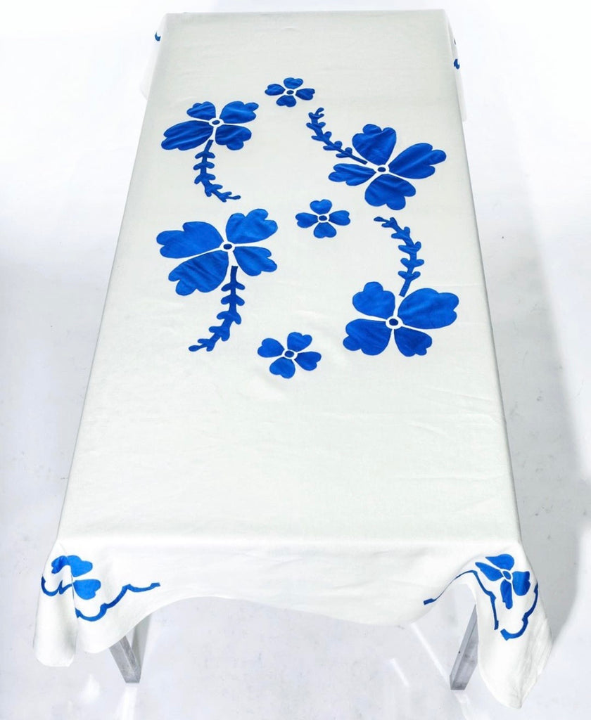Floral Applique Linen TableCloth