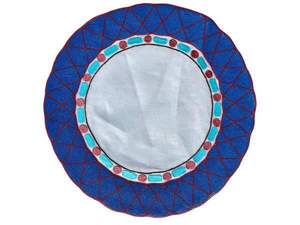 Embroidered and Beaded Linen Placement Mat